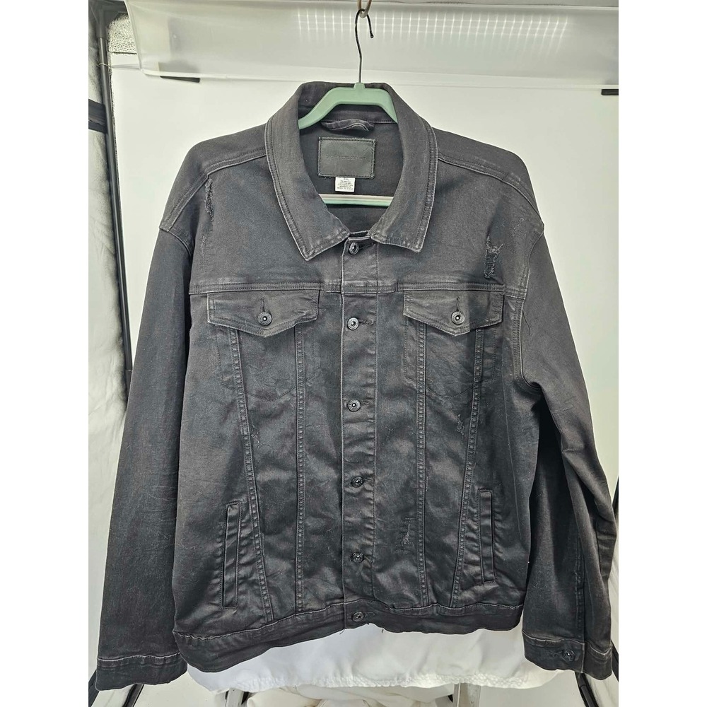 Smoke Rise DNM Co Mens 3XL Distressed Black Denim Trucker Jacket Faded Wash